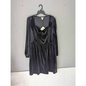 Ava & Viv 1X navy blue velvet dress with flower applique